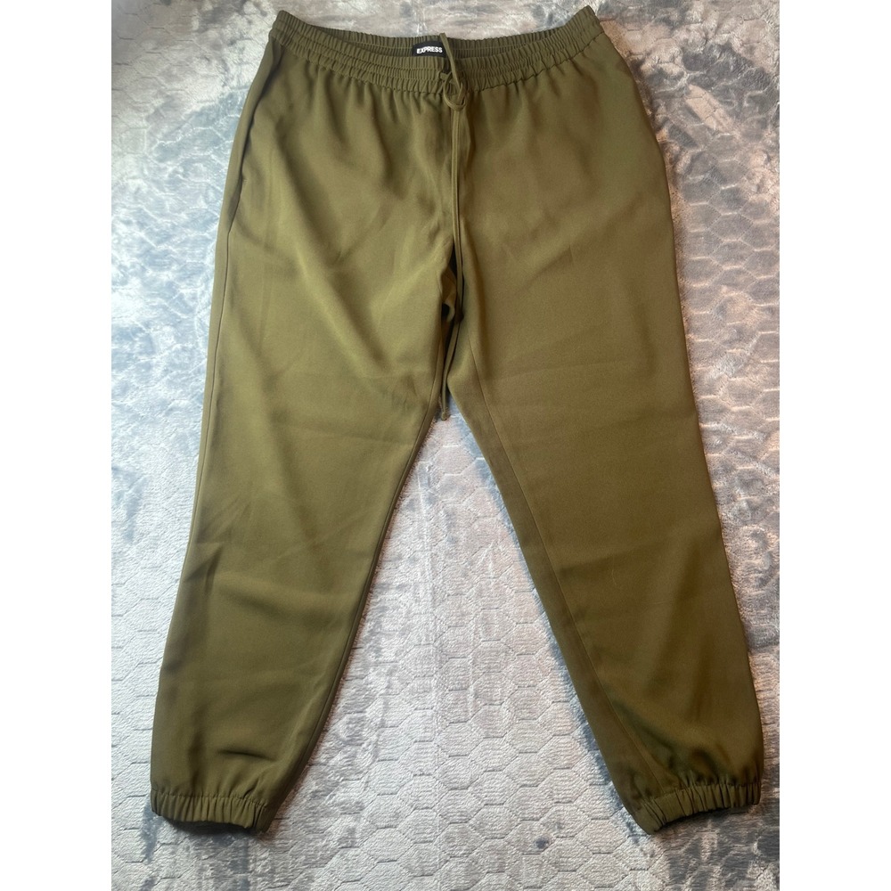 Express Womens Olive Green Mid Rise Ankle Jogger Pants Size L Drawstring Waist - Picture 8 of 9